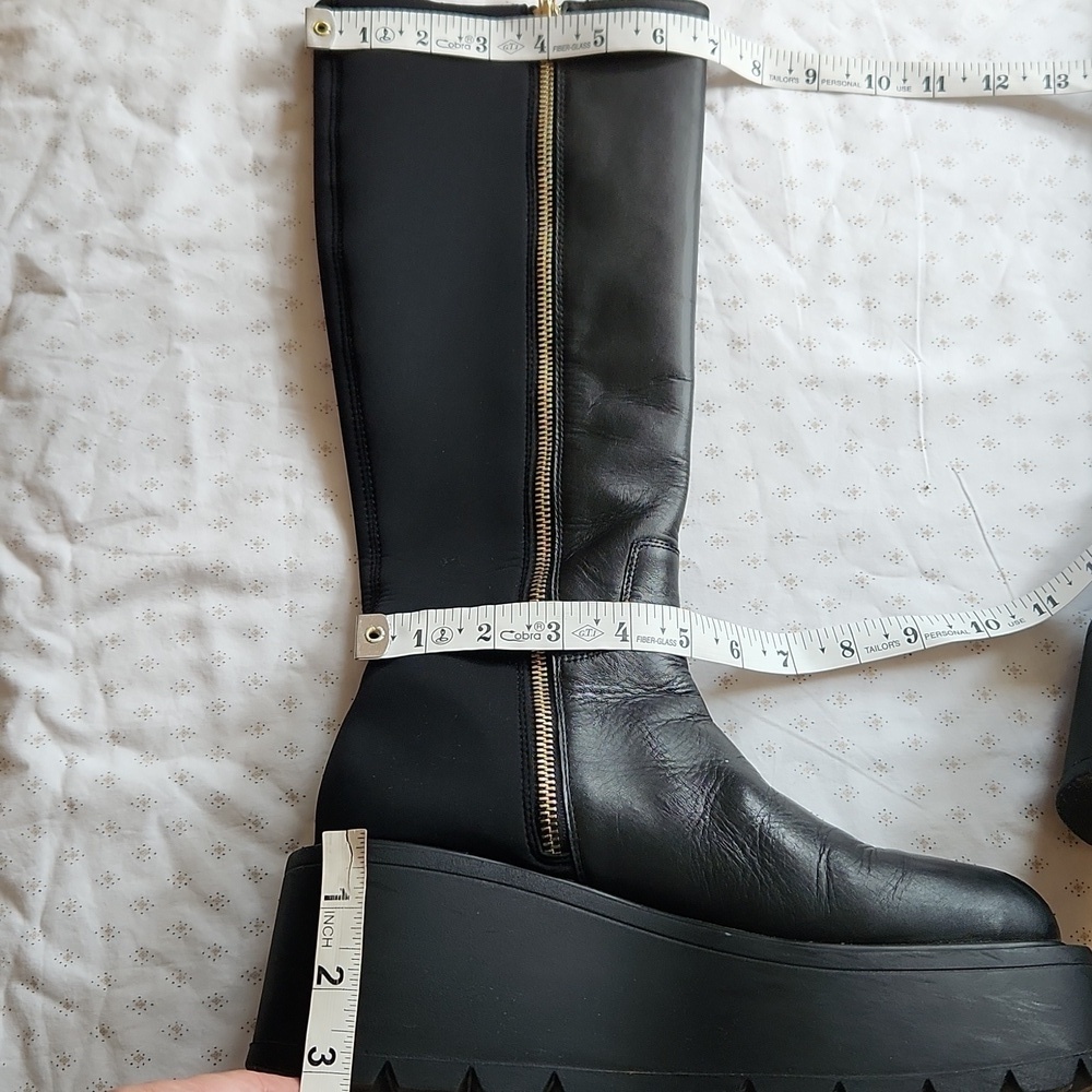 J Slides Victoria Knee High Black Leather/Lycra Platform Goth Boots Sz 8 - Picture 11 of 14